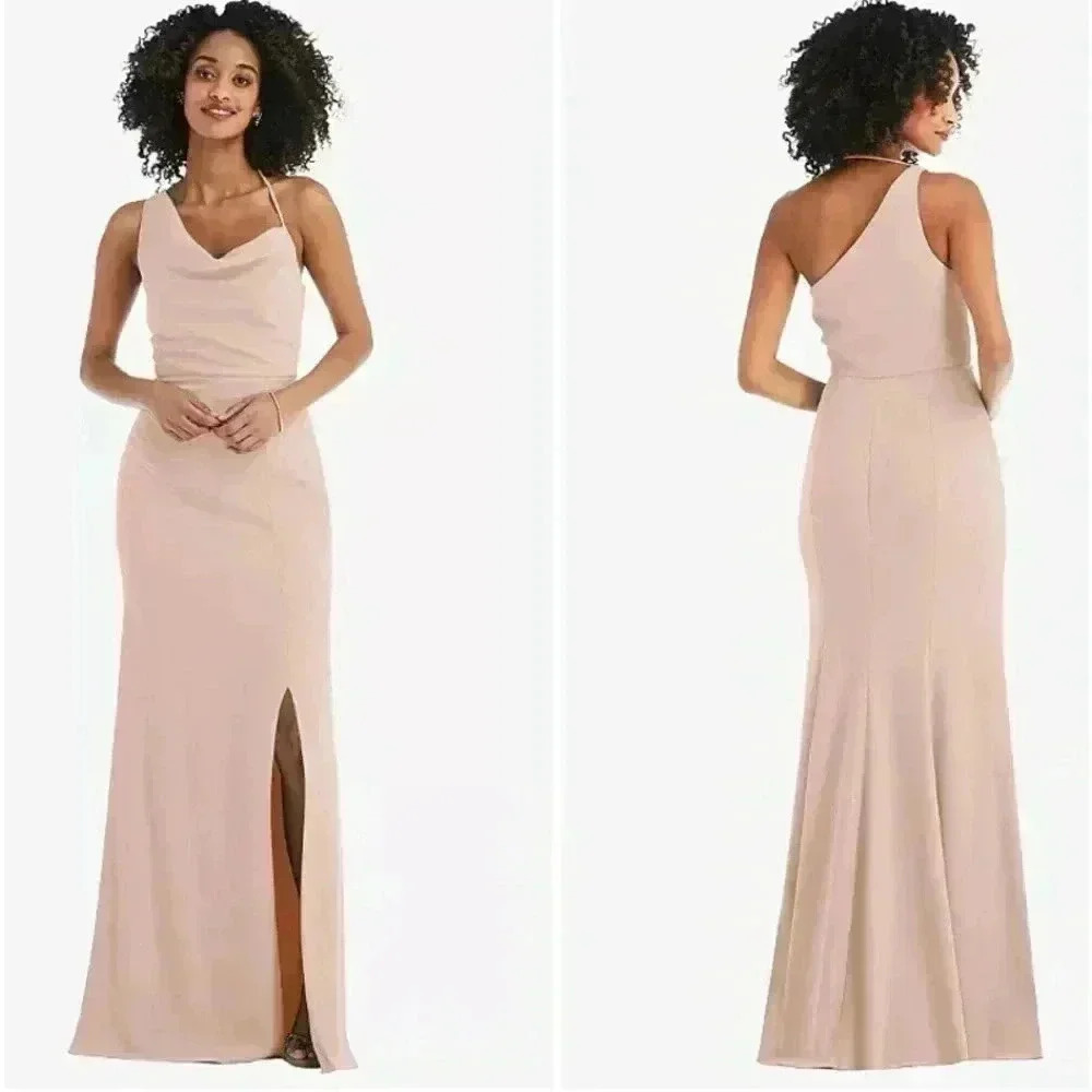 After Six - ONE-SHOULDER DRAPED COWL-NECK MAXI DRESS IN CAMEO - Size 6
